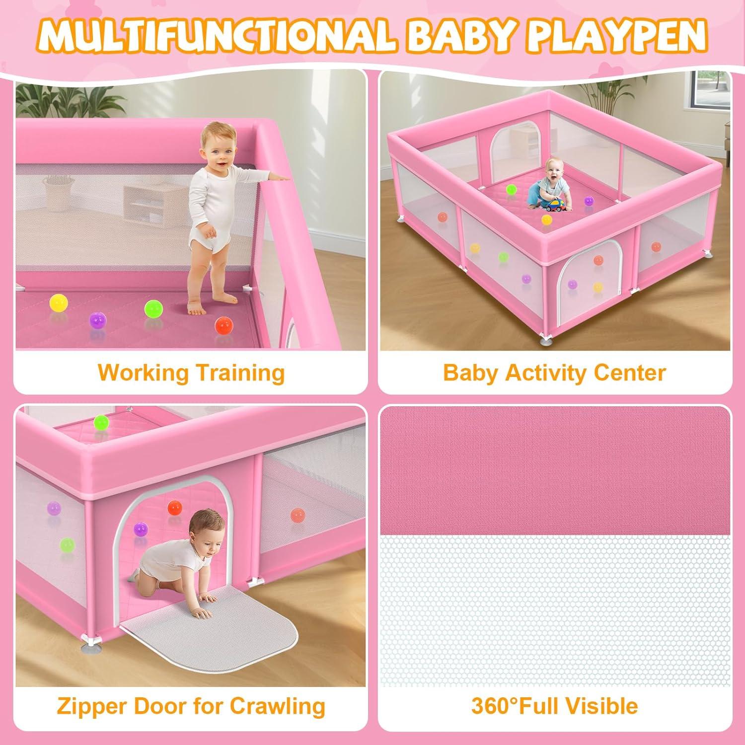 Parque Infantil Rosa Deeteck 180x180 cm con Alfombra Antideslizante