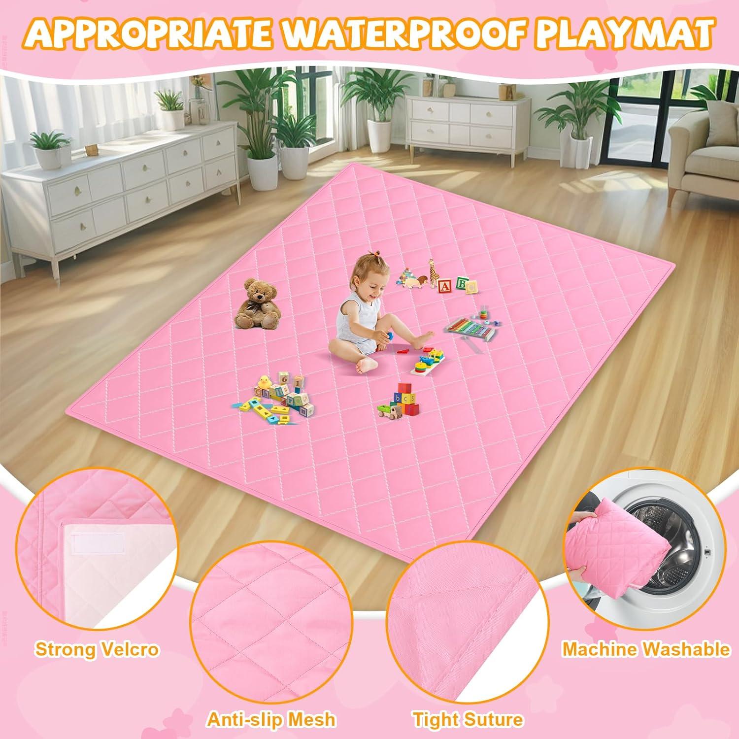 Parque Infantil Rosa Deeteck 180x180 cm con Alfombra Antideslizante