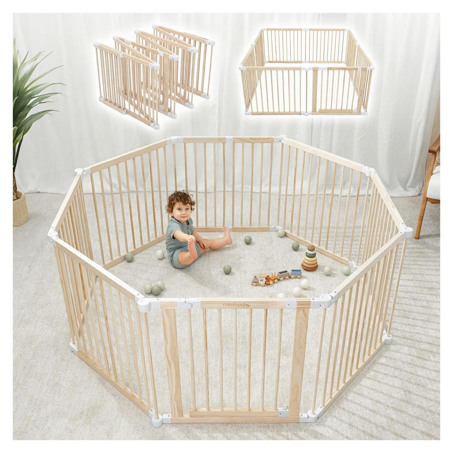 Reja de Juego Plegable Comfy Cubs Madera Clara 145x145 cm