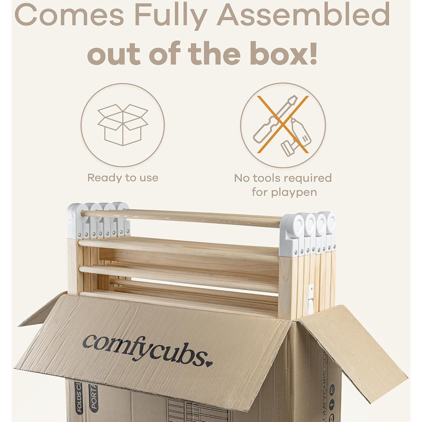 Reja de Juego Plegable Comfy Cubs Madera Clara 145x145 cm