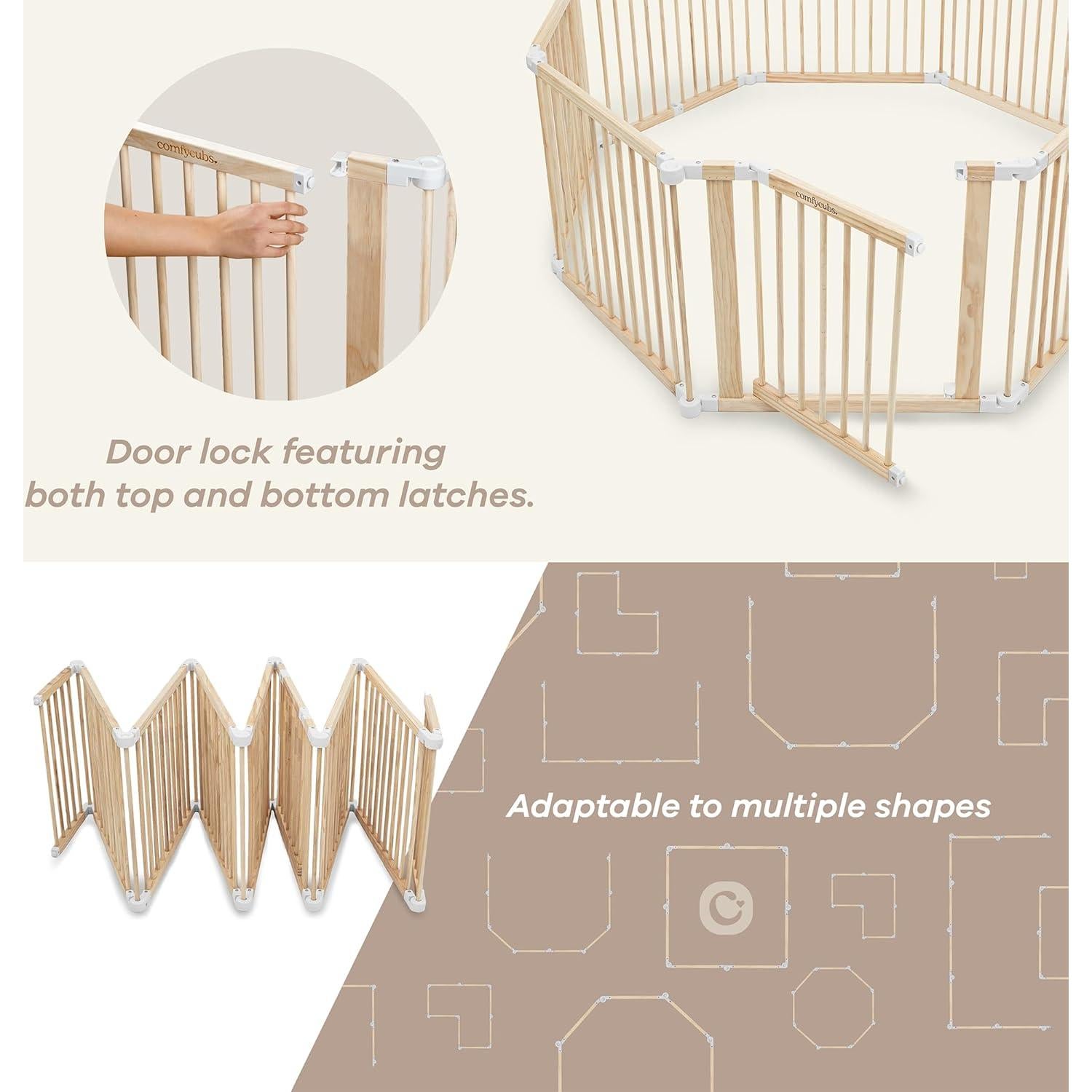 Reja de Juego Plegable Comfy Cubs Madera Clara 145x145 cm