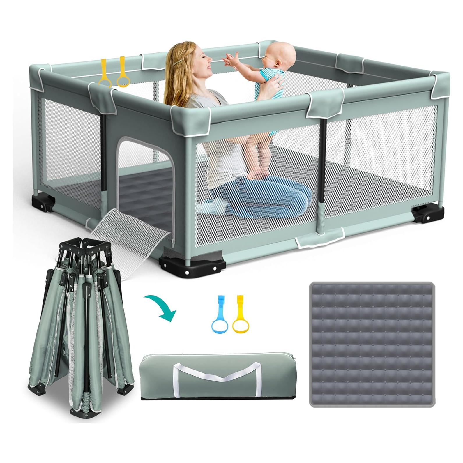 Parque Infantil Plegable ICAREWAY 180x150 cm Verde Claro