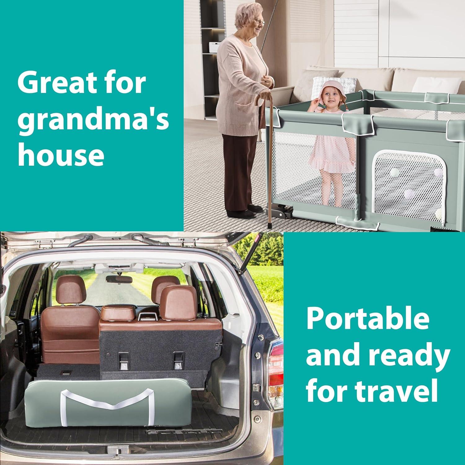 Parque Infantil Plegable ICAREWAY 180x150 cm Verde Claro