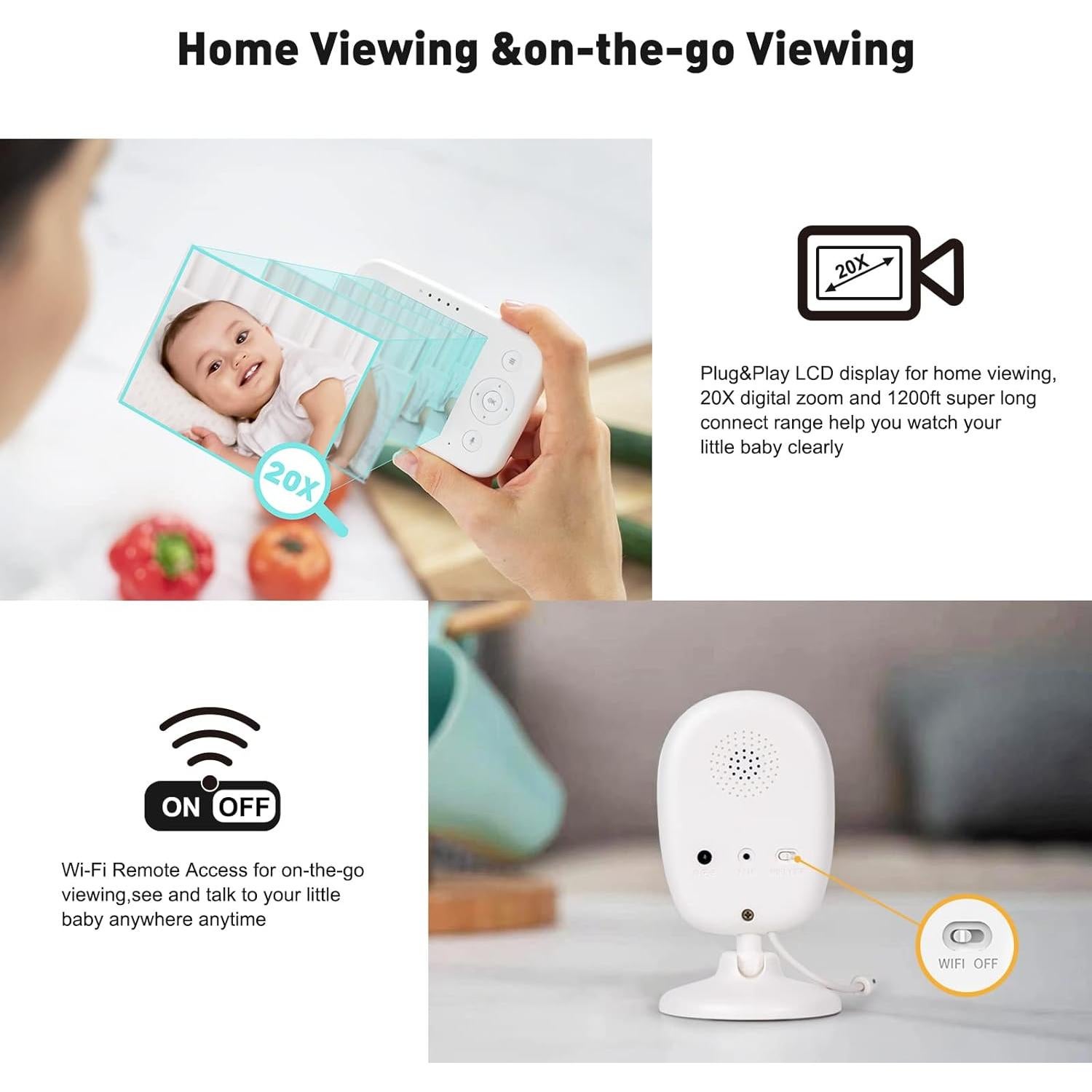 Monitor de Bebé Simyke BM2Se con Cámara 1080P y WiFi