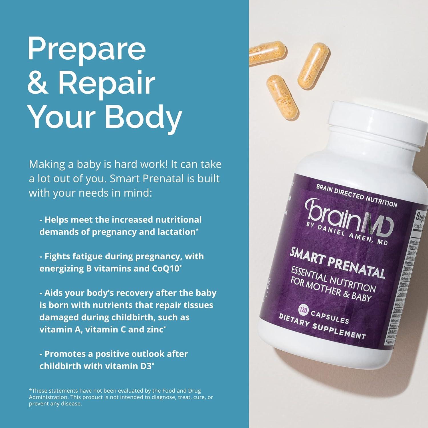 Suplemento Prenatal BrainMD Dr Amen - 120 Cápsulas - Multivitamínico Sin Gluten para Mamá y Bebé