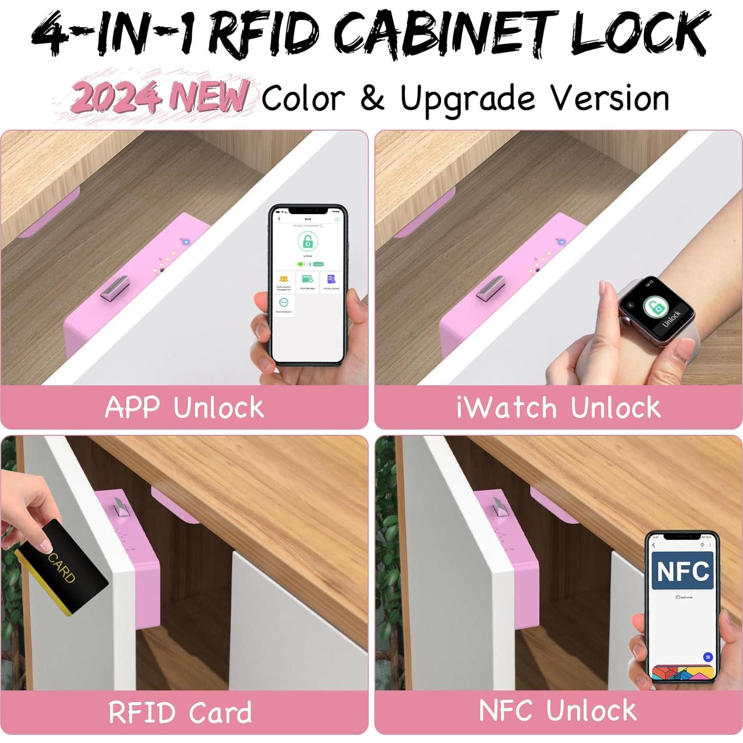 Cerradura Inteligente Dhiedas F3BC Rosa RFID Bluetooth Seguridad Infantil
