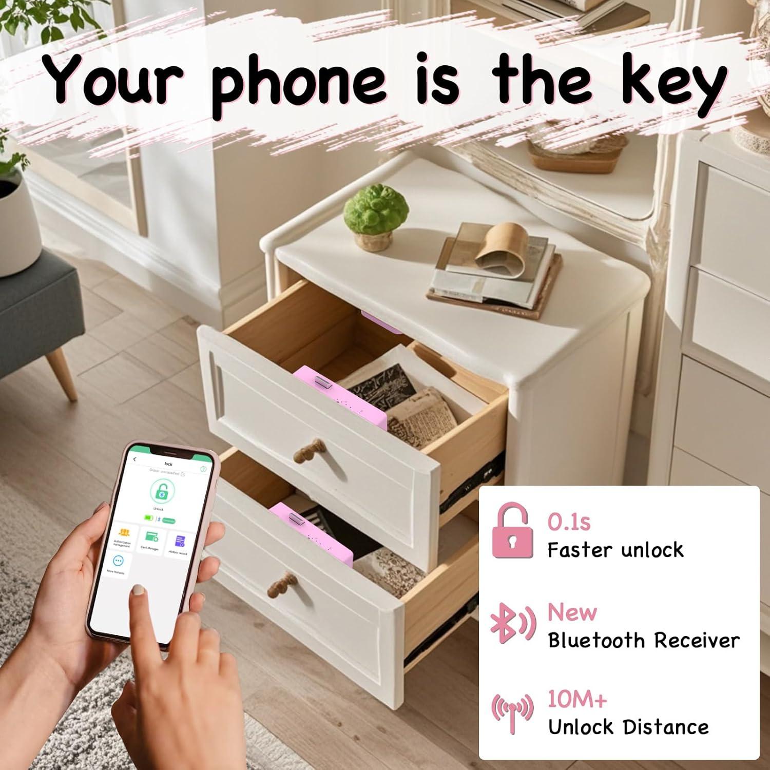 Cerradura Inteligente Dhiedas F3BC Rosa RFID Bluetooth Seguridad Infantil