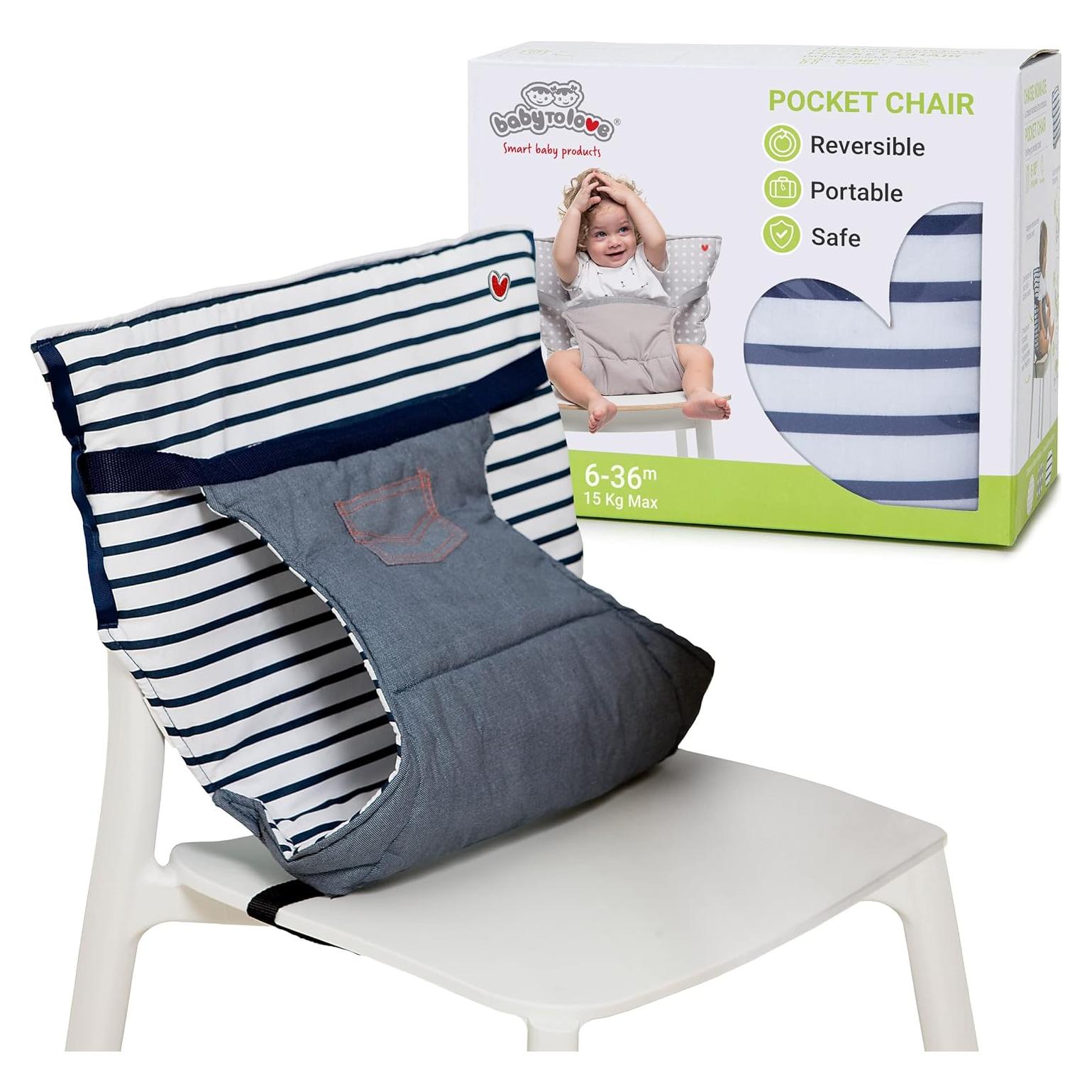 Silla Alta Portátil BabyToLove Denim | Asiento Seguro para Bebés