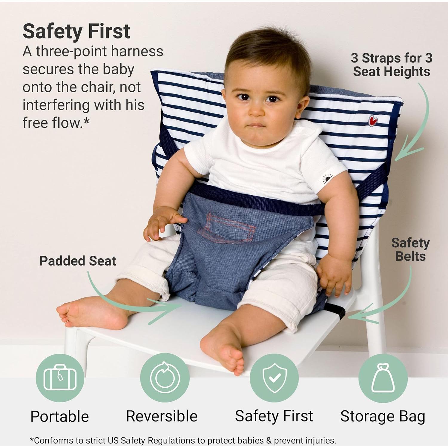 Silla Alta Portátil BabyToLove Denim | Asiento Seguro para Bebés