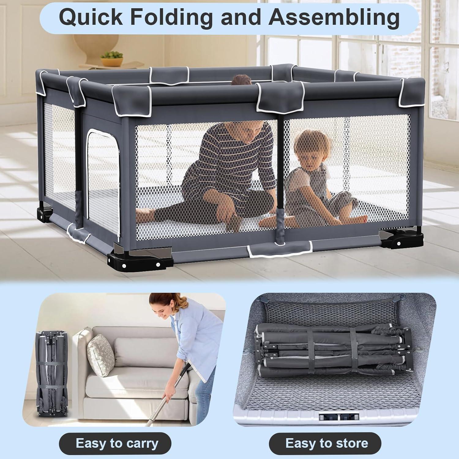 Parque Infantil Plegable Grobeybees 127x127 cm con Alfombra