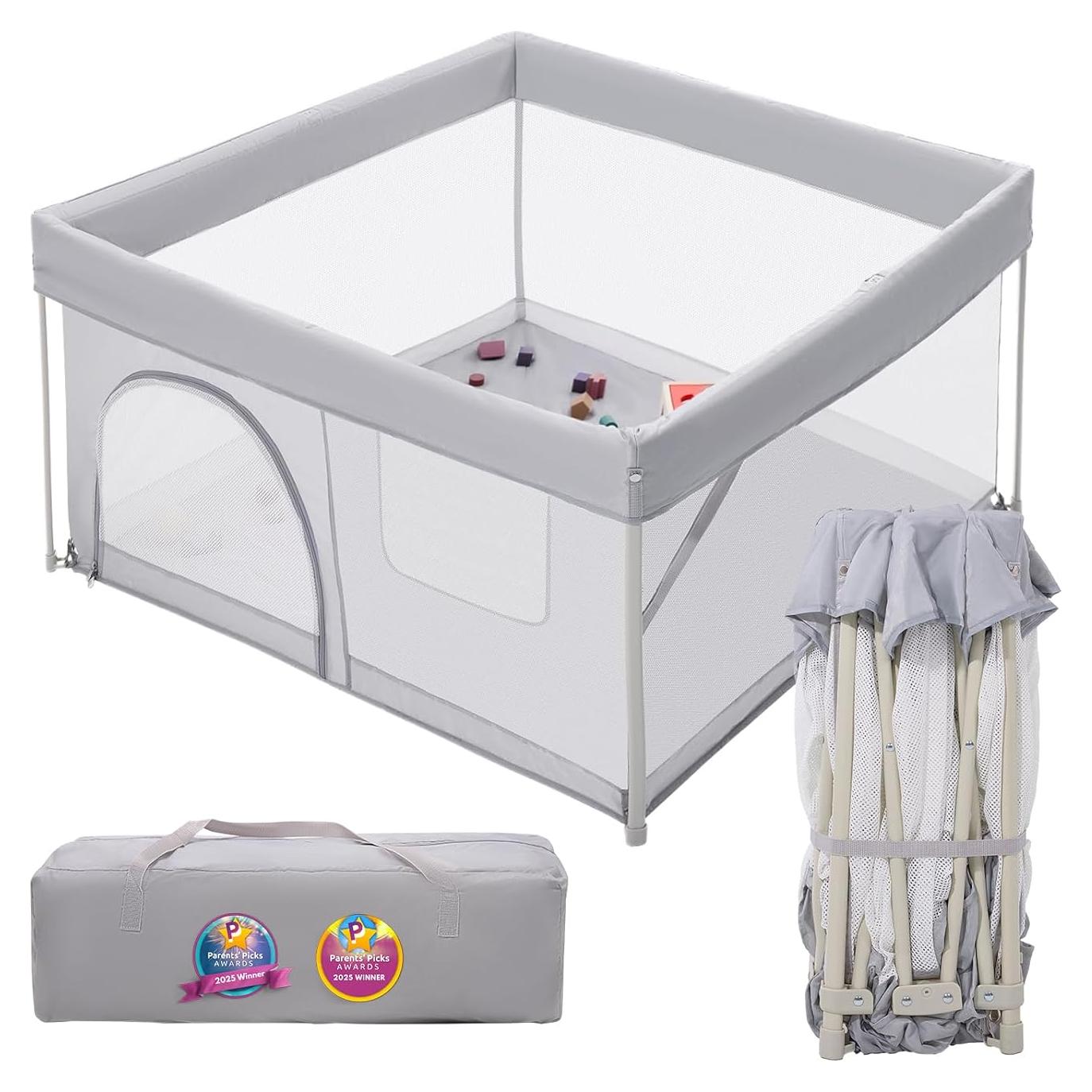 Parque Infantil Plegable Babelio 116.84 cm Gris - Seguro y Portátil