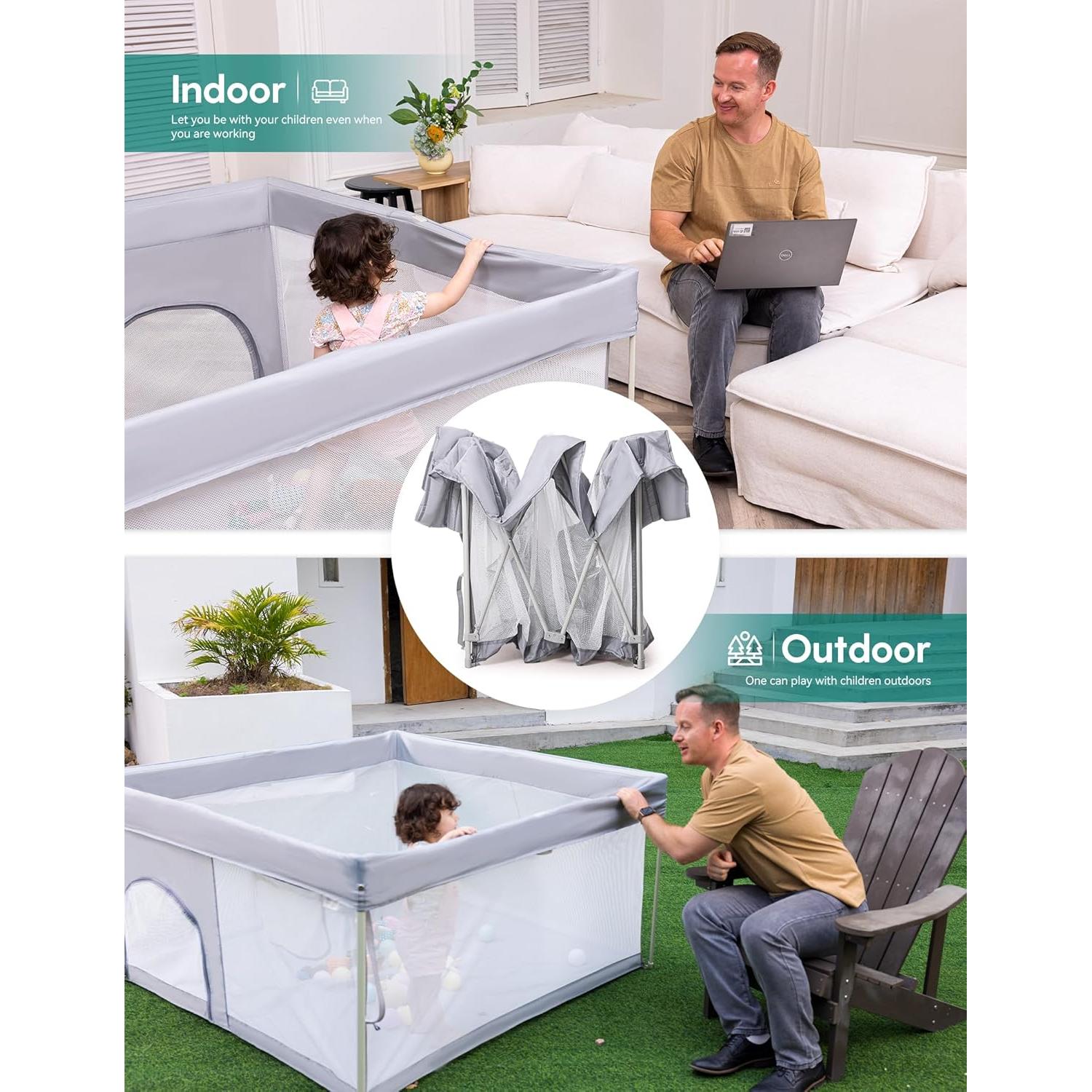 Parque Infantil Plegable Babelio 116.84 cm Gris - Seguro y Portátil