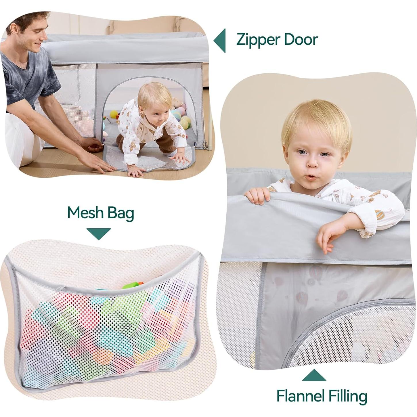 Parque Infantil Plegable Babelio 116.84 cm Gris - Seguro y Portátil