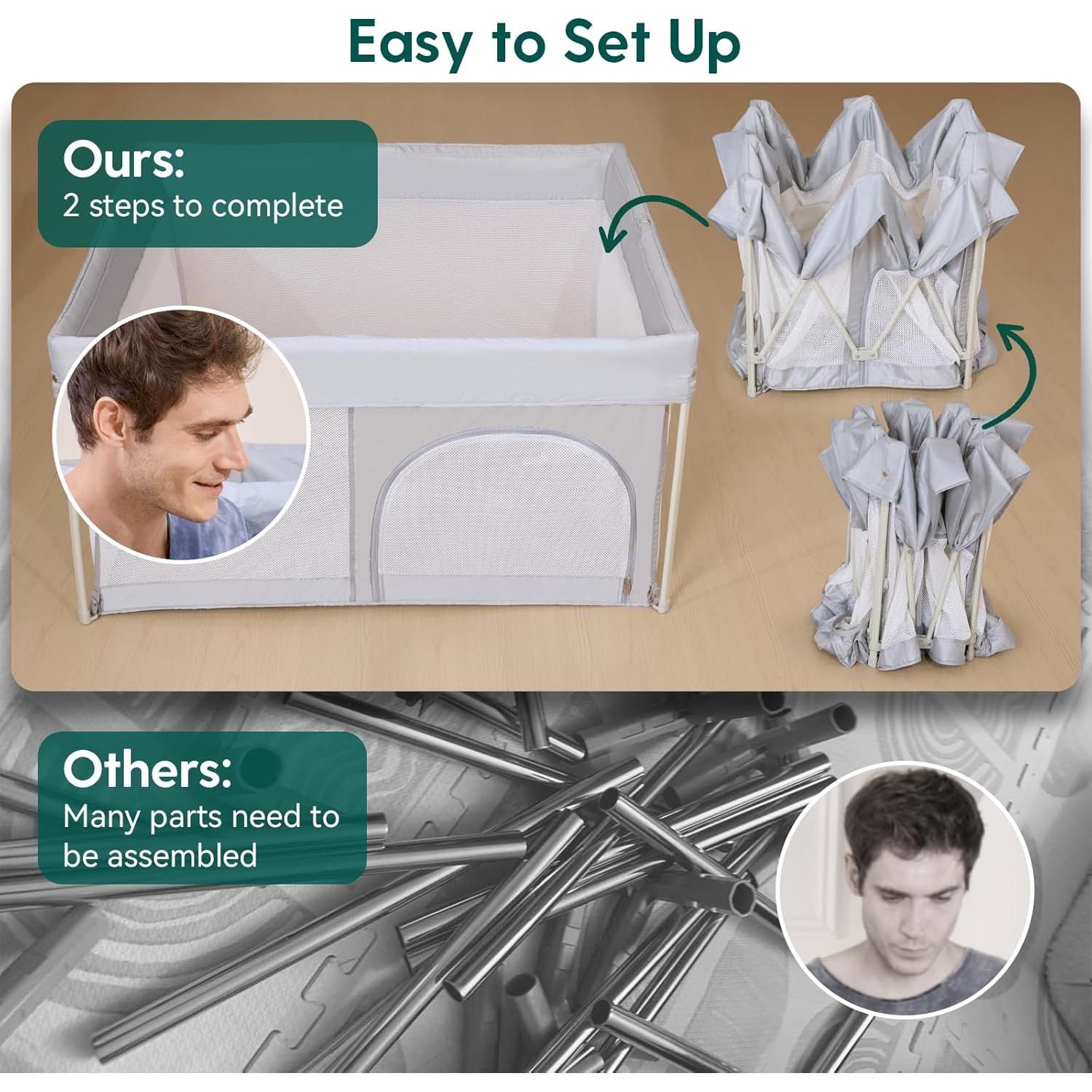 Parque Infantil Plegable Babelio 116.84 cm Gris - Seguro y Portátil