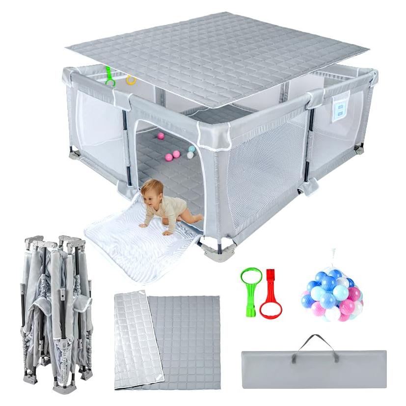 Parque Infantil Plegable Nvlirun 127x127cm con Alfombra