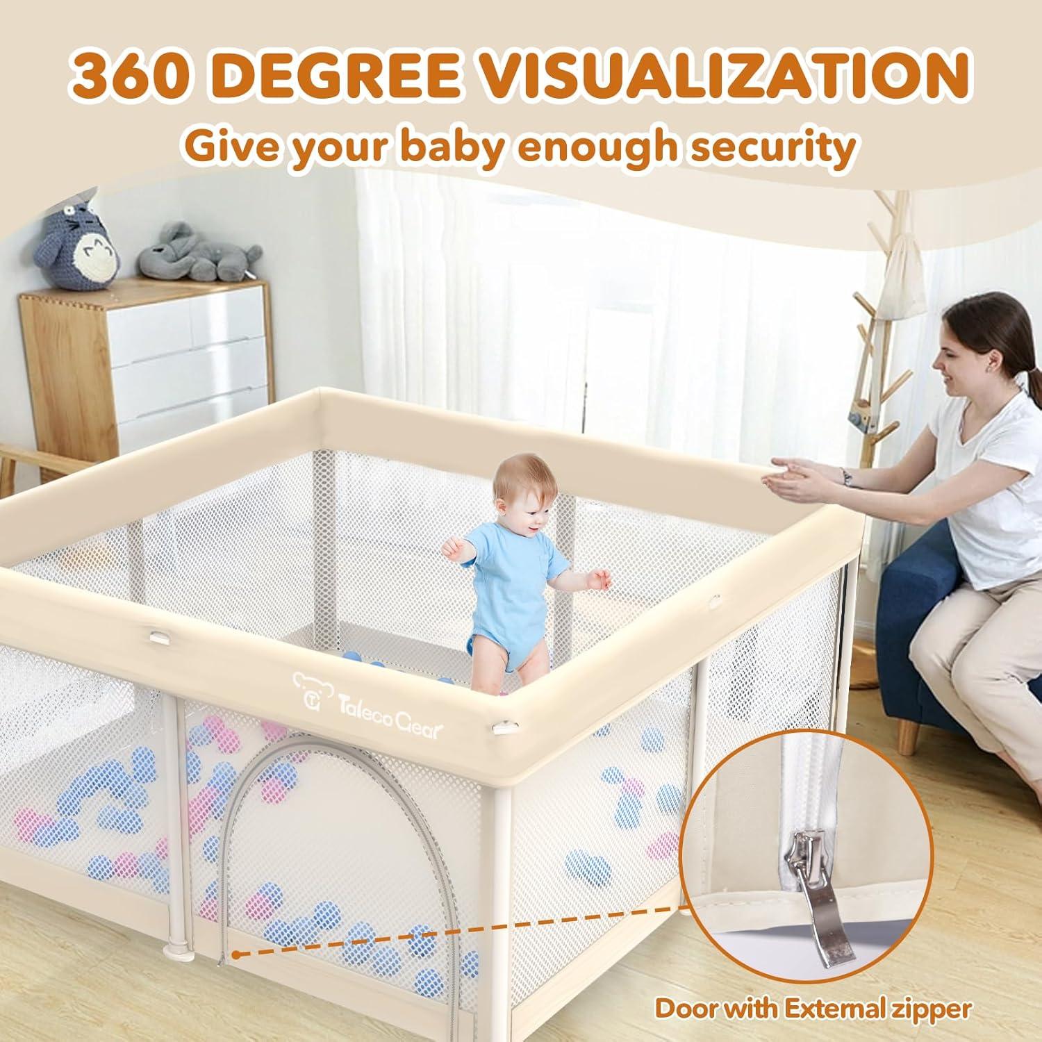 Parque Infantil Plegable Amarillo ETWL-099 127x127 cm con Pelotas