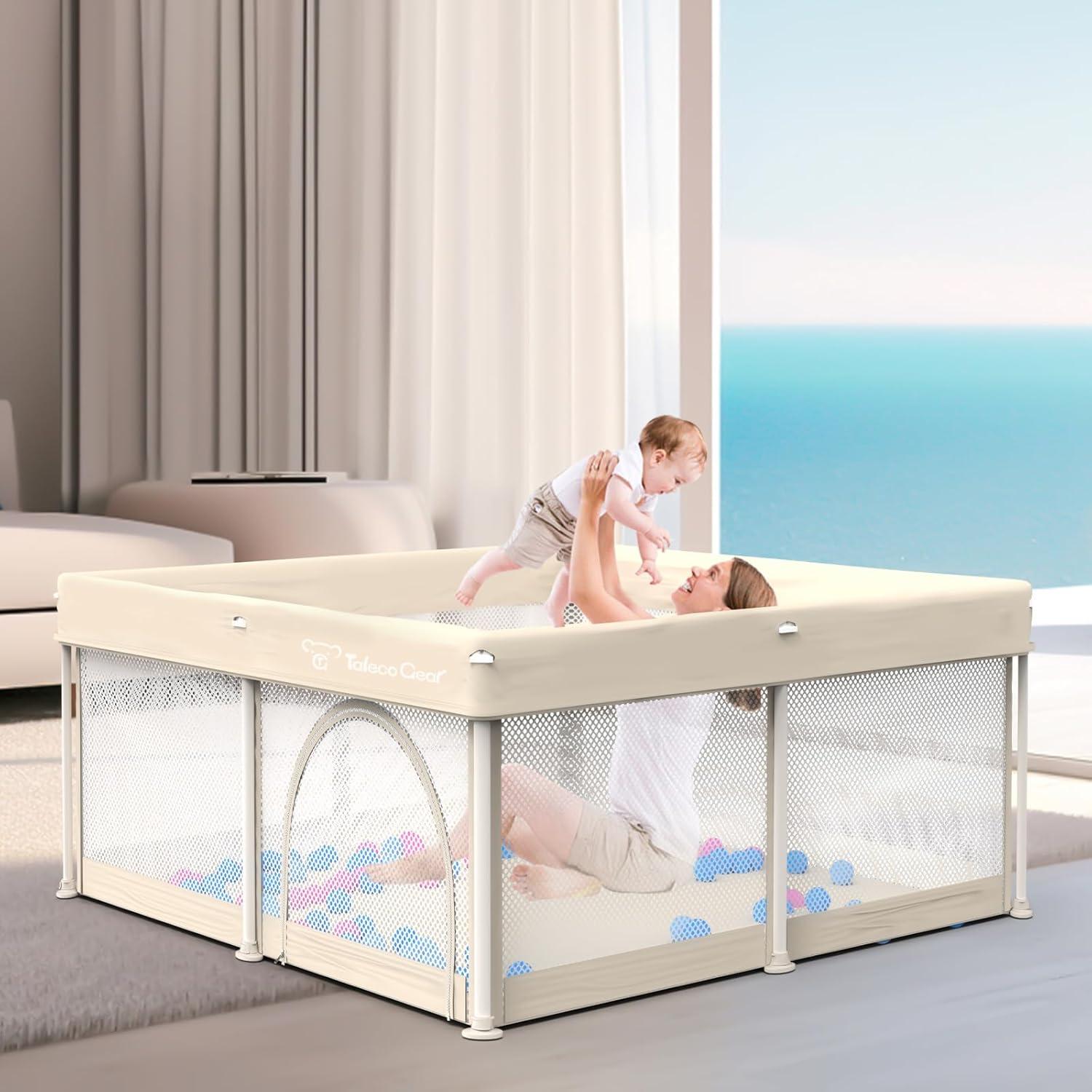 Parque Infantil Plegable Amarillo ETWL-099 127x127 cm con Pelotas