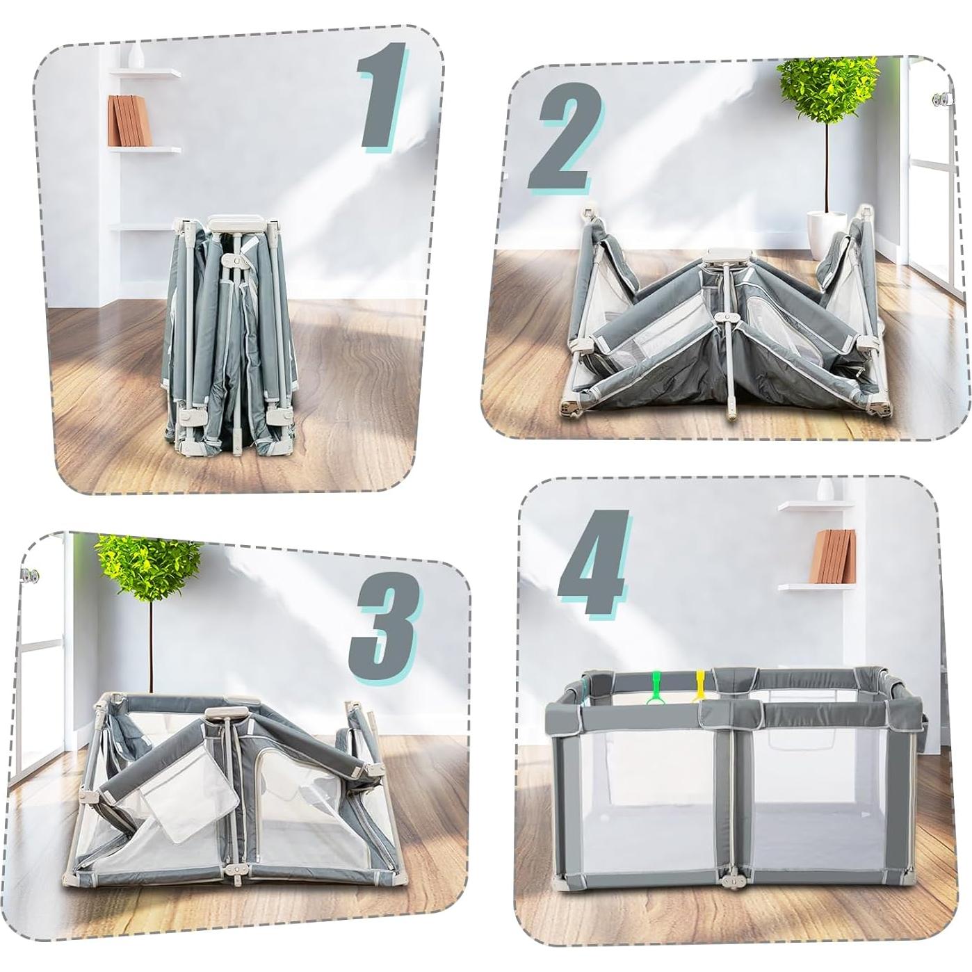 Parque Infantil Plegable 127x127cm con Alfombra y Malla Transpirable