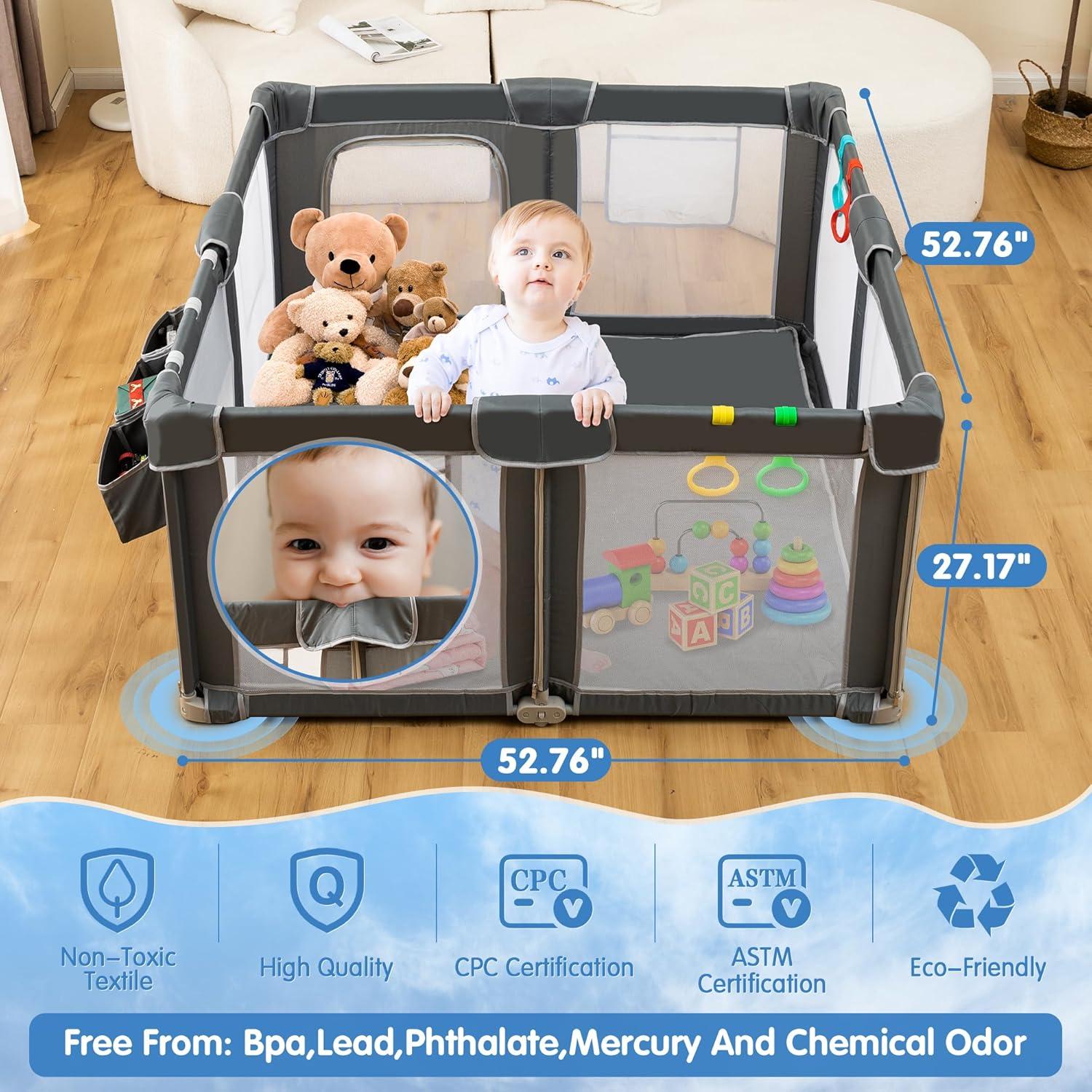 Parque Infantil Plegable 127x127cm con Alfombra y Malla Transpirable