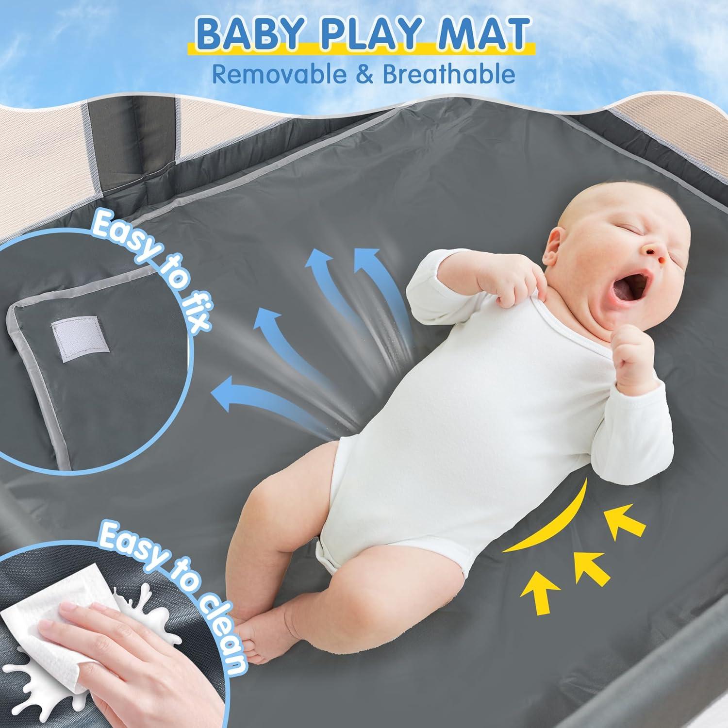 Parque Infantil Plegable 127x127cm con Alfombra y Malla Transpirable