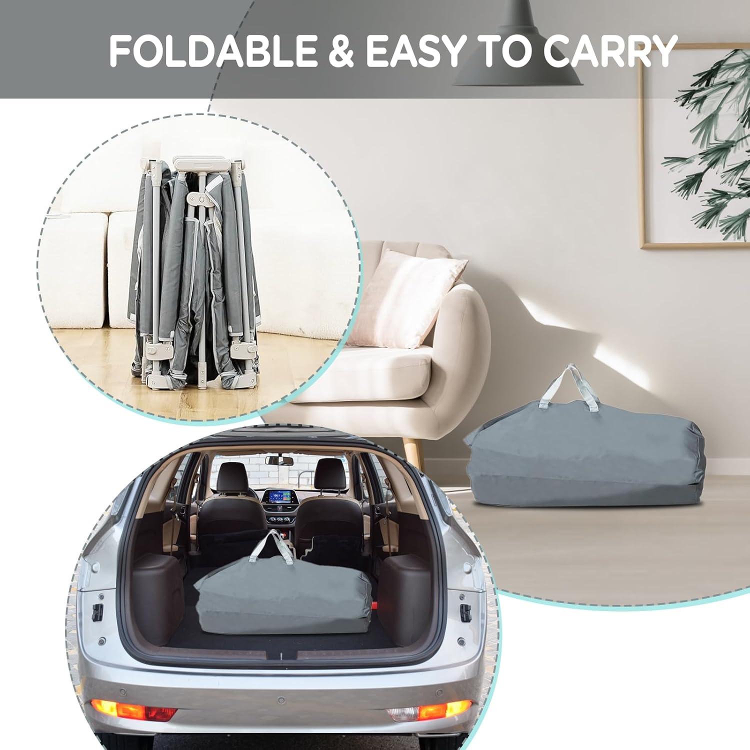 Parque Infantil Plegable 127x127cm con Alfombra y Malla Transpirable