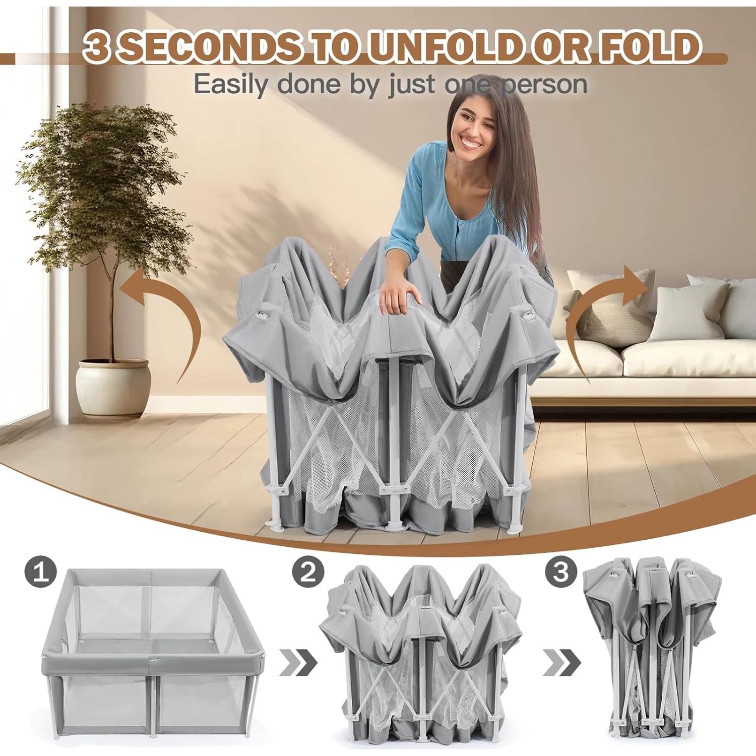 Parque Infantil Plegable PTCIDE 127x127cm Gris Seguro