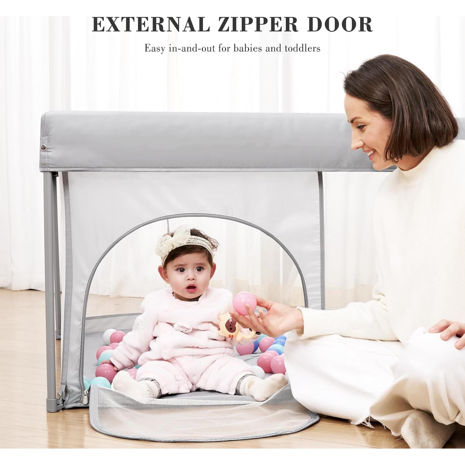 Parque Infantil Plegable Gris 127cm x 127cm con Malla Transpirable