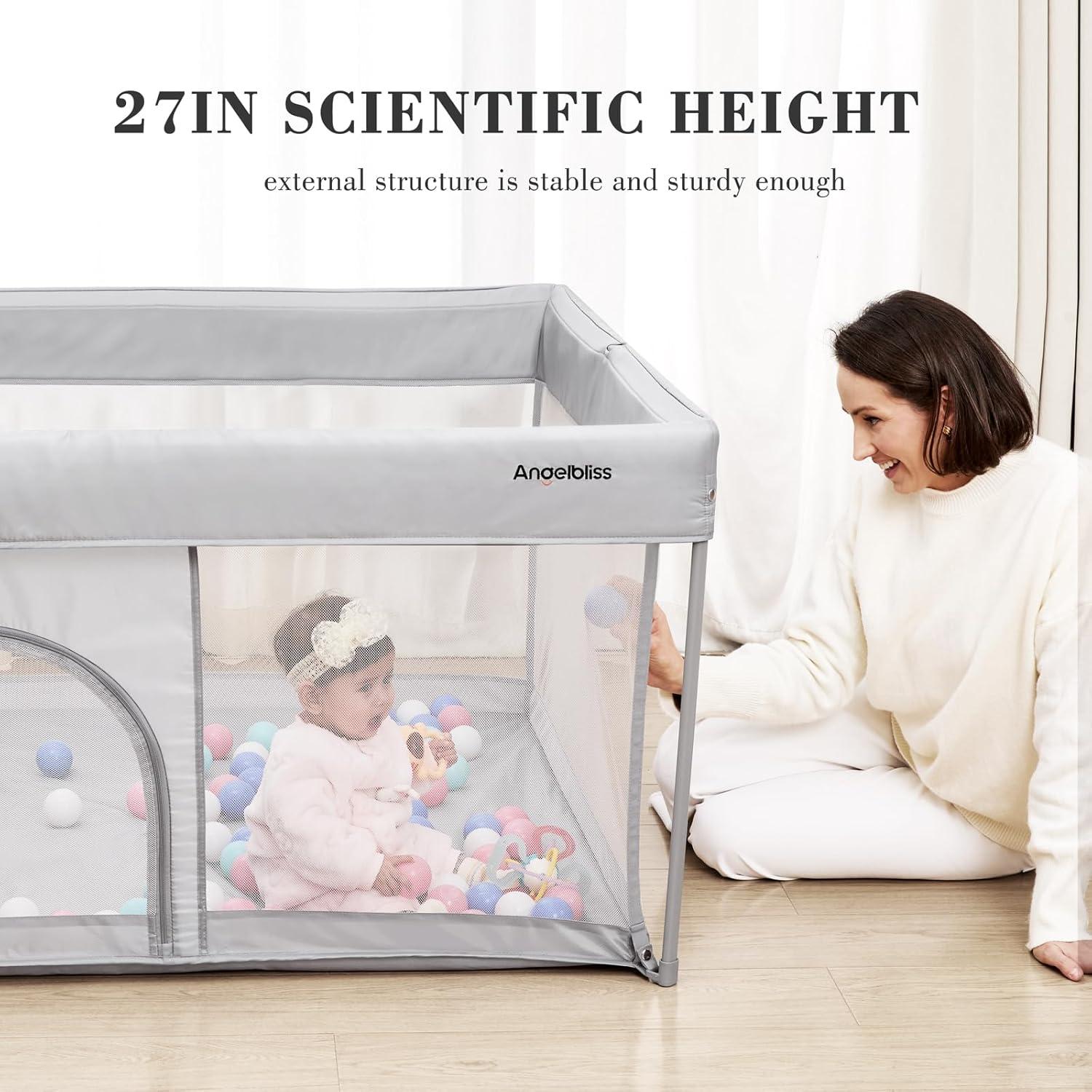 Parque Infantil Plegable Gris 127cm x 127cm con Malla Transpirable