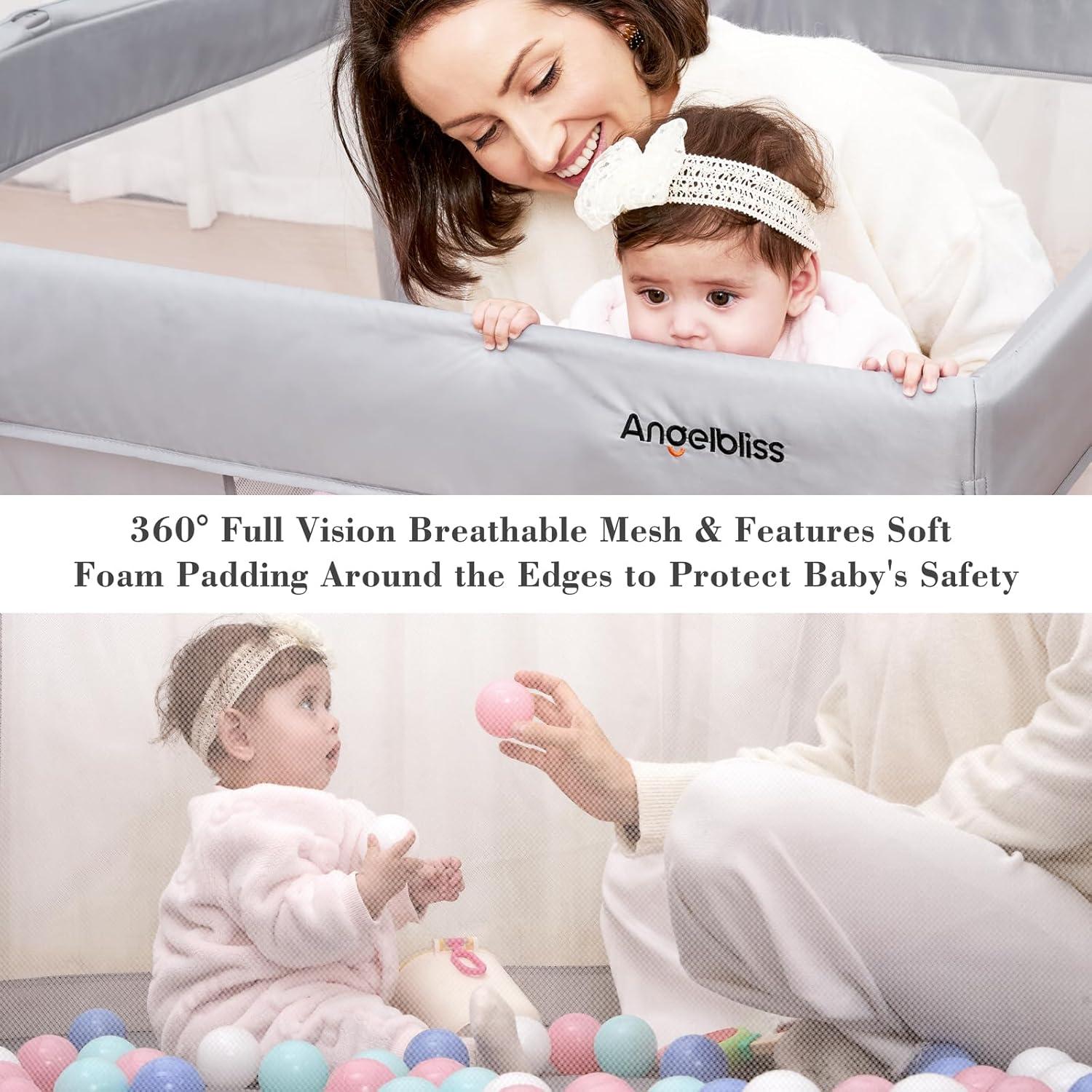 Parque Infantil Plegable Gris 127cm x 127cm con Malla Transpirable