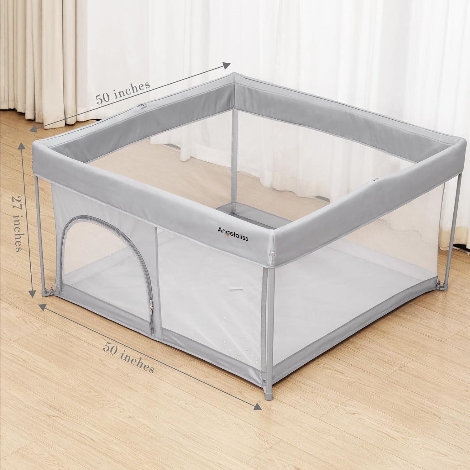 Parque Infantil Plegable Gris 127cm x 127cm con Malla Transpirable