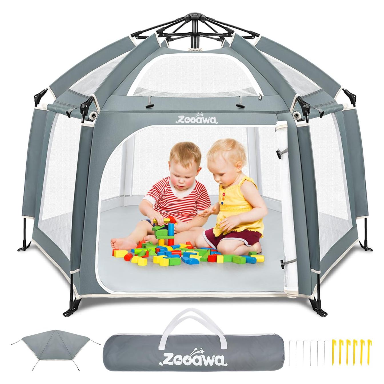 Parque de Juegos Plegable Zooawa para Bebés 150x100 cm Gris