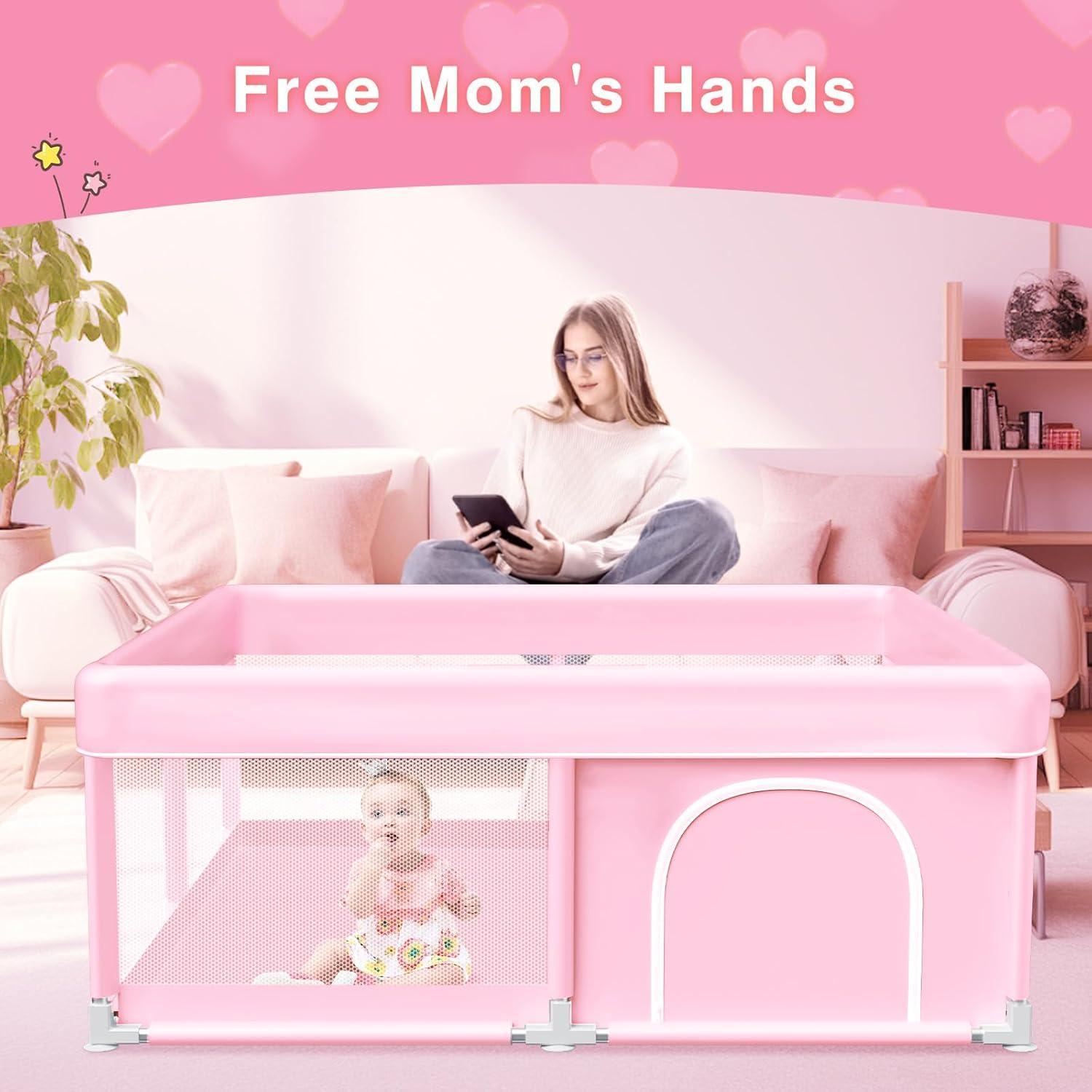 Parque Infantil Rosa 127x127 cm - Seguro y Transpirable