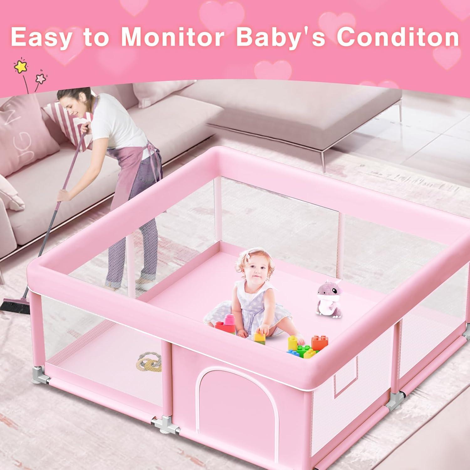 Parque Infantil Rosa 127x127 cm - Seguro y Transpirable