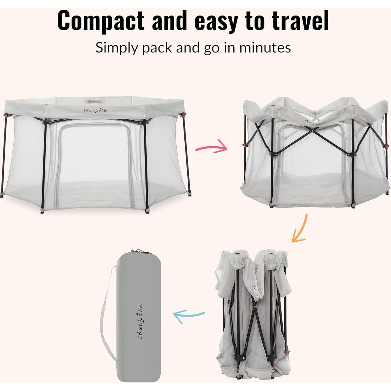 Parque Infantil Dream On Me Onyx Gris - Portátil y Ligero