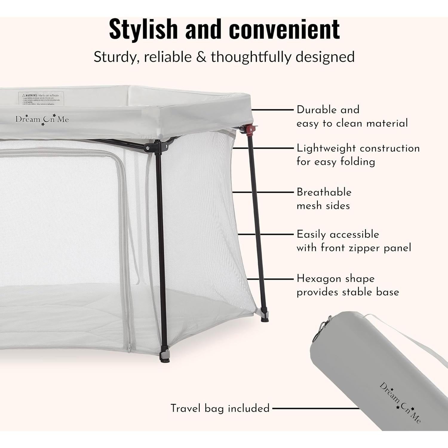 Parque Infantil Dream On Me Onyx Gris - Portátil y Ligero