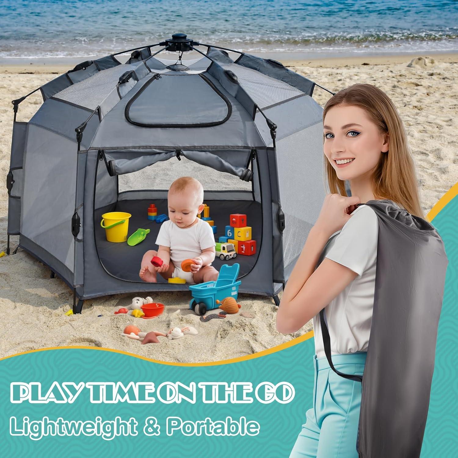 Parque Infantil Plegable Babepai 140 cm Gris - Tienda de Playa