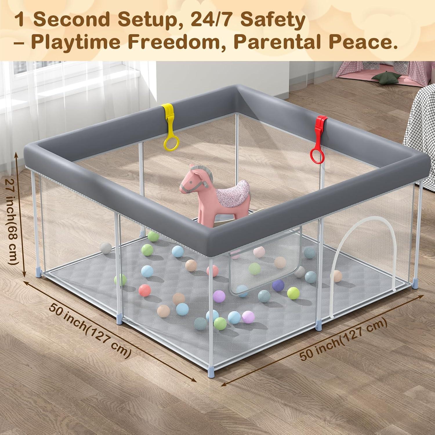 Parque Infantil Plegable WEKSI Gris 127x127 cm con Alfombra