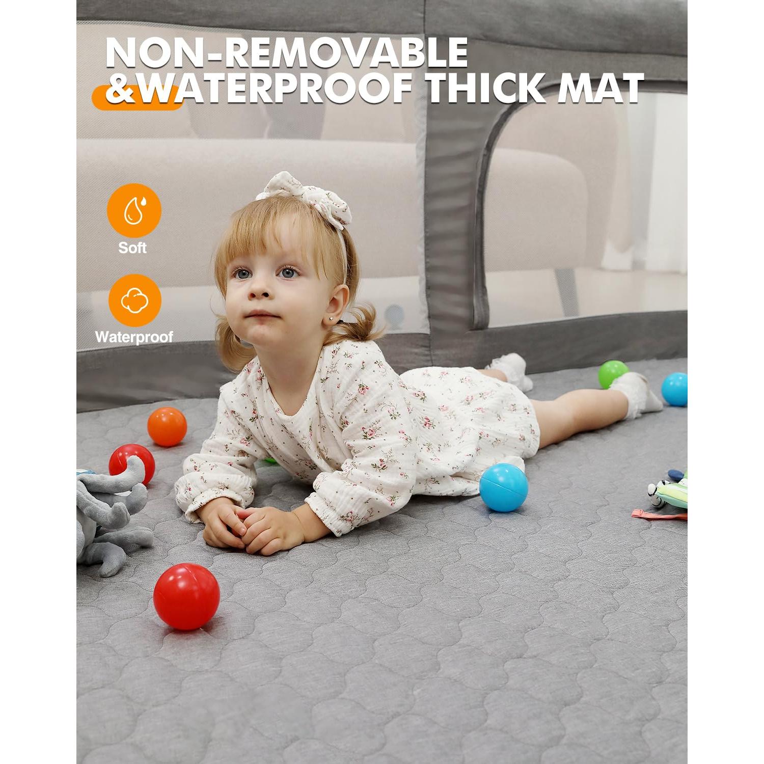 Parque Infantil Plegable Dearlomum Gris 180x150cm con Alfombra