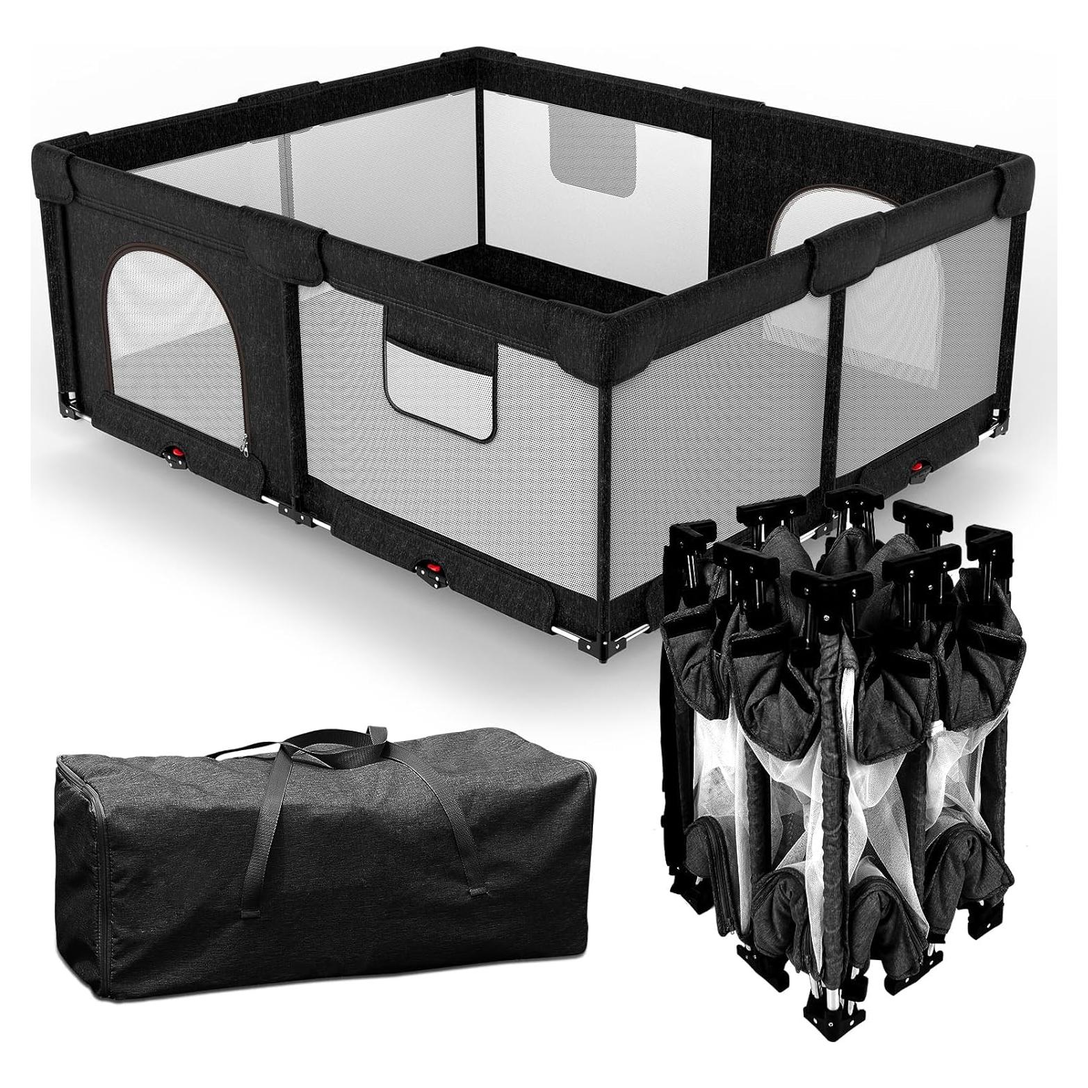 Parque Infantil Plegable Negro 130x130 cm para Bebés