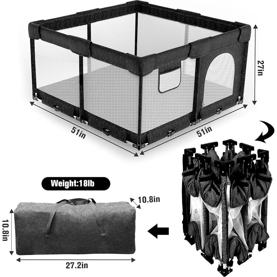 Parque Infantil Plegable Negro 130x130 cm para Bebés
