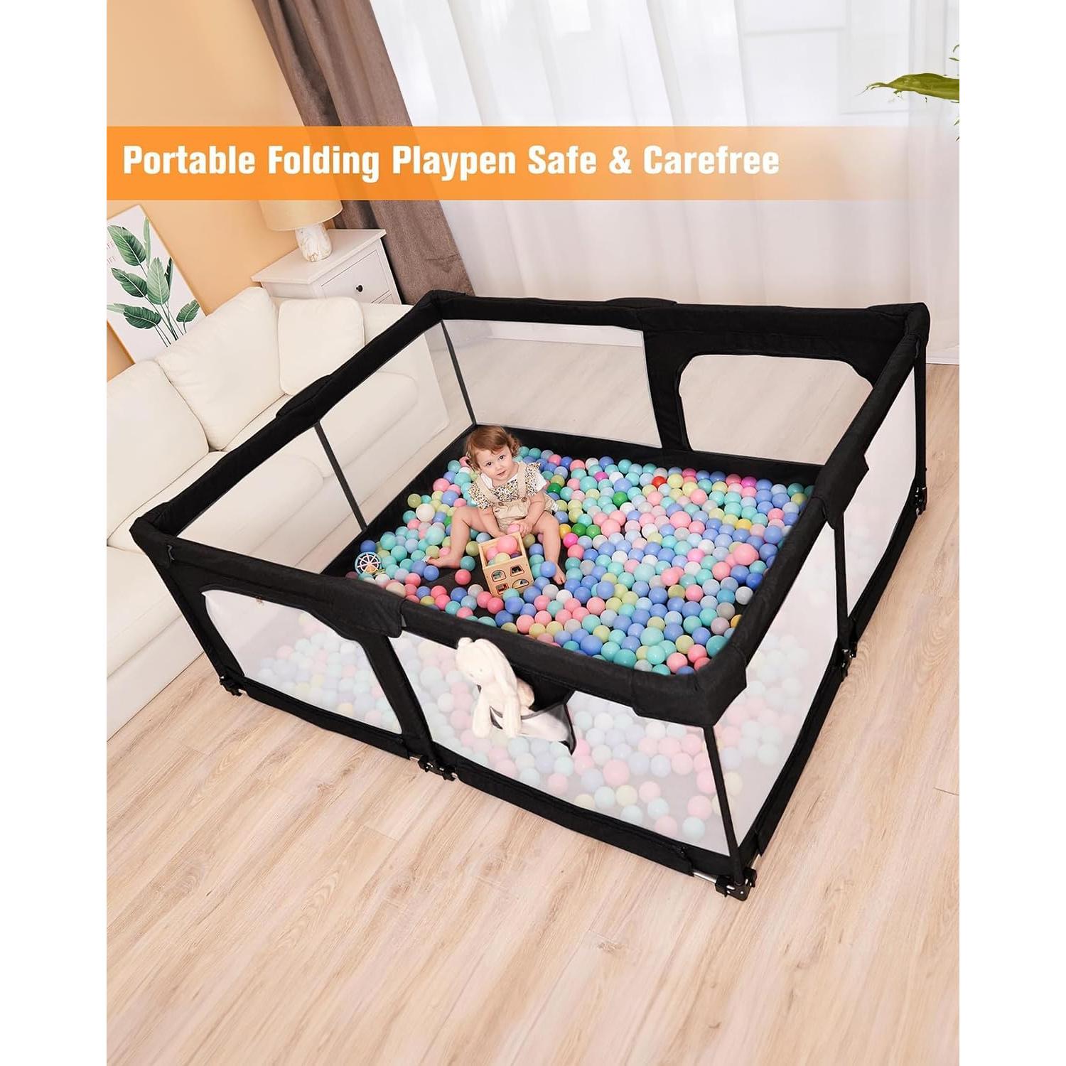 Parque Infantil Plegable Negro 130x130 cm para Bebés