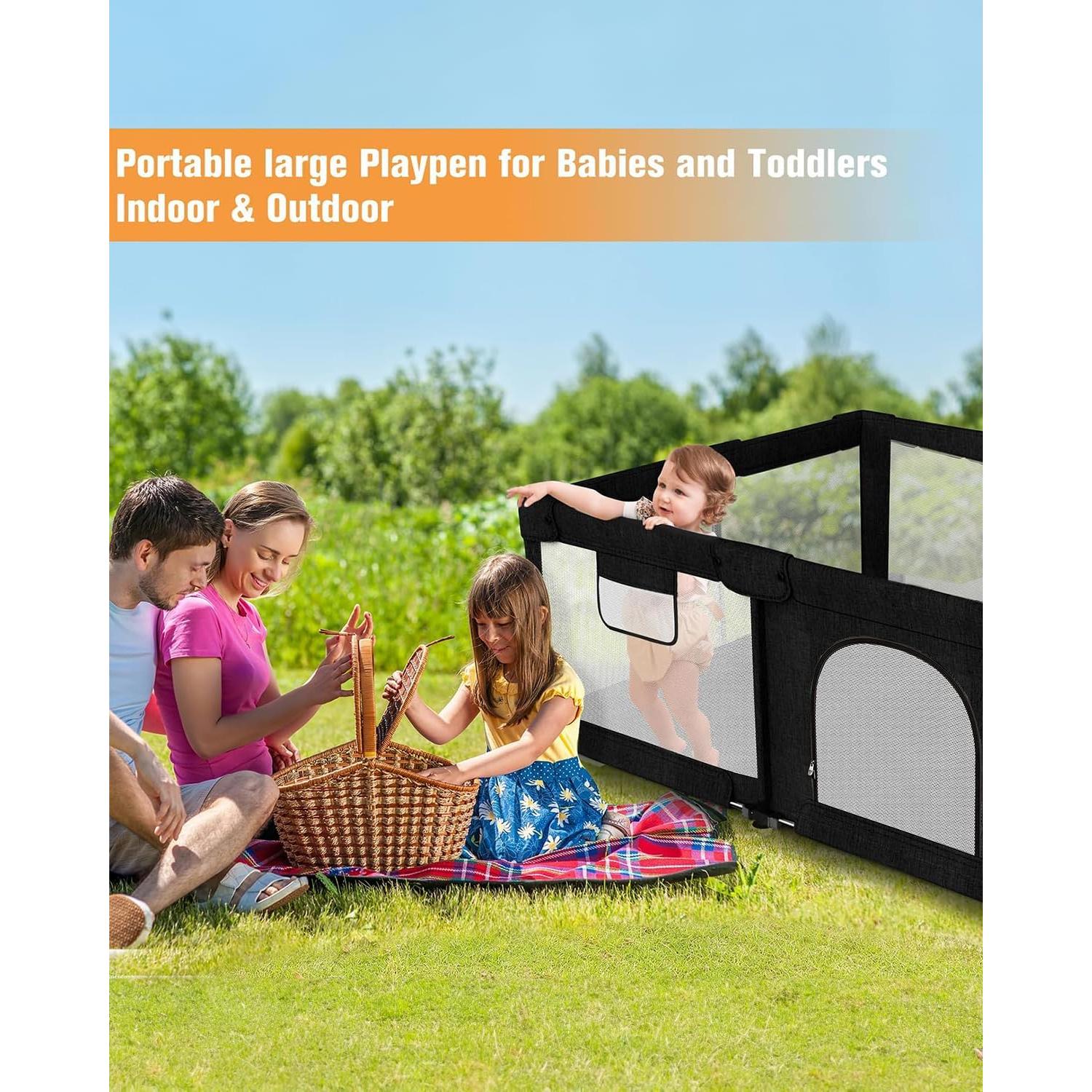 Parque Infantil Plegable Negro 130x130 cm para Bebés