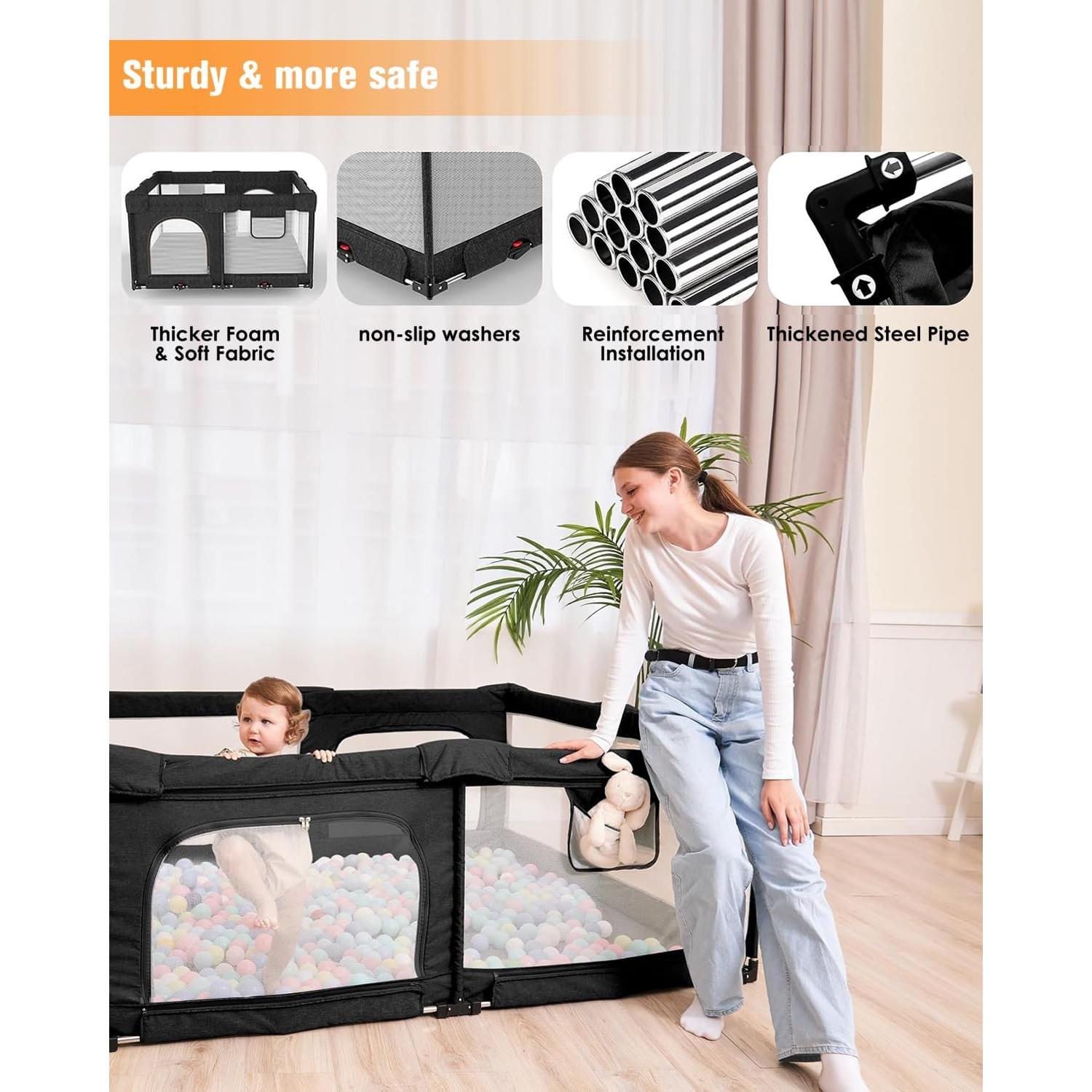 Parque Infantil Plegable Negro 130x130 cm para Bebés