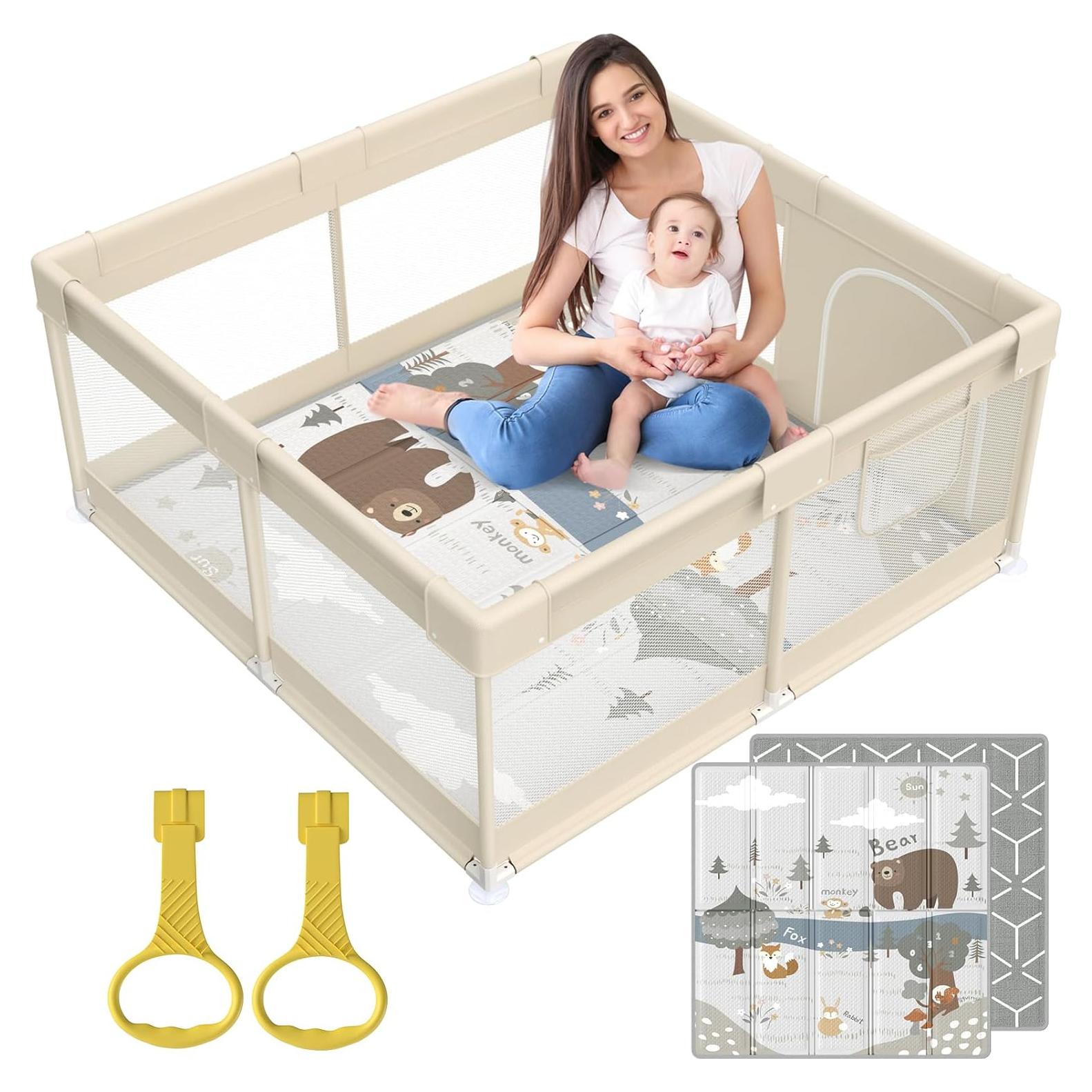 Parque Infantil Fodoss Beige 119x119cm con Alfombra Suave