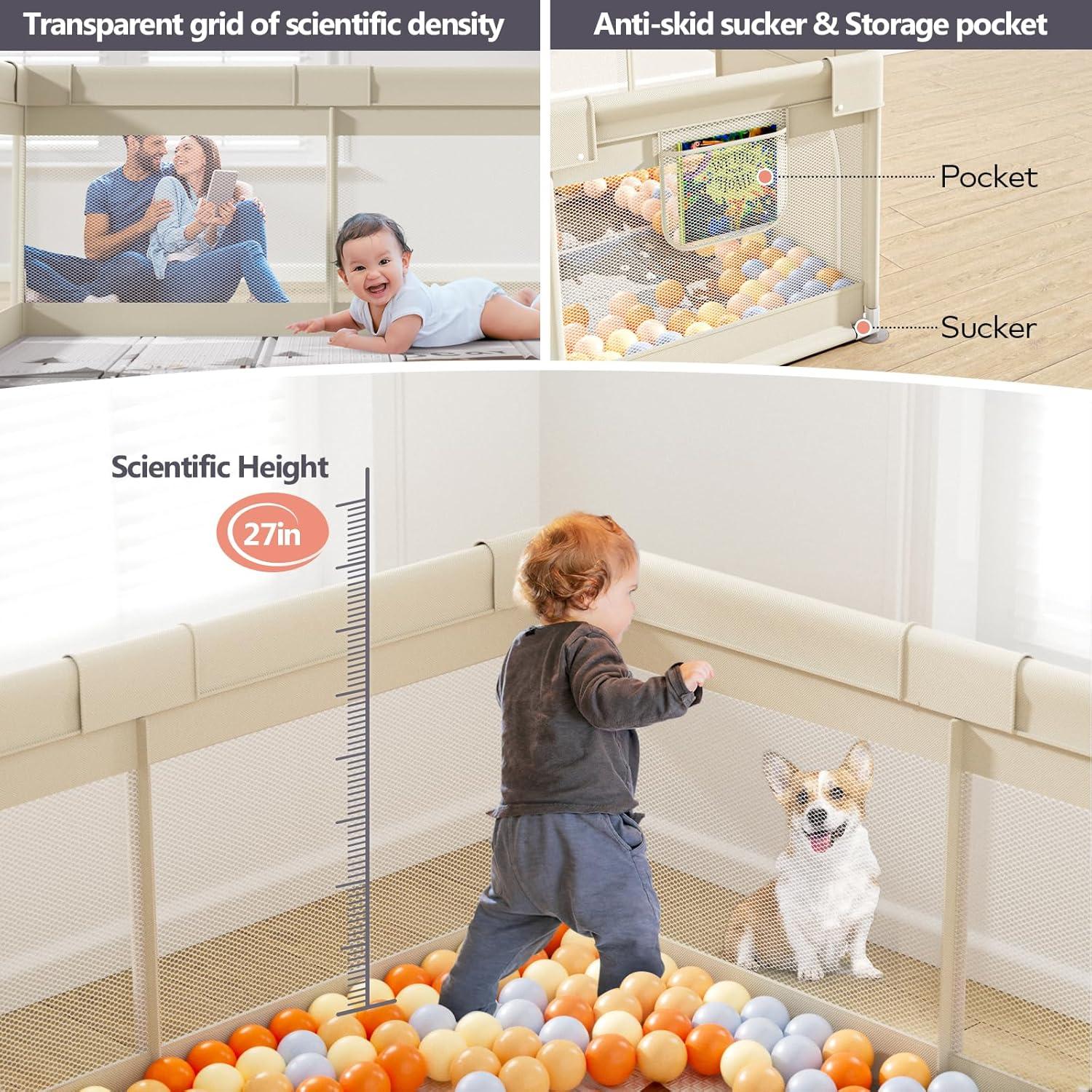 Parque Infantil Fodoss Beige 119x119cm con Alfombra Suave