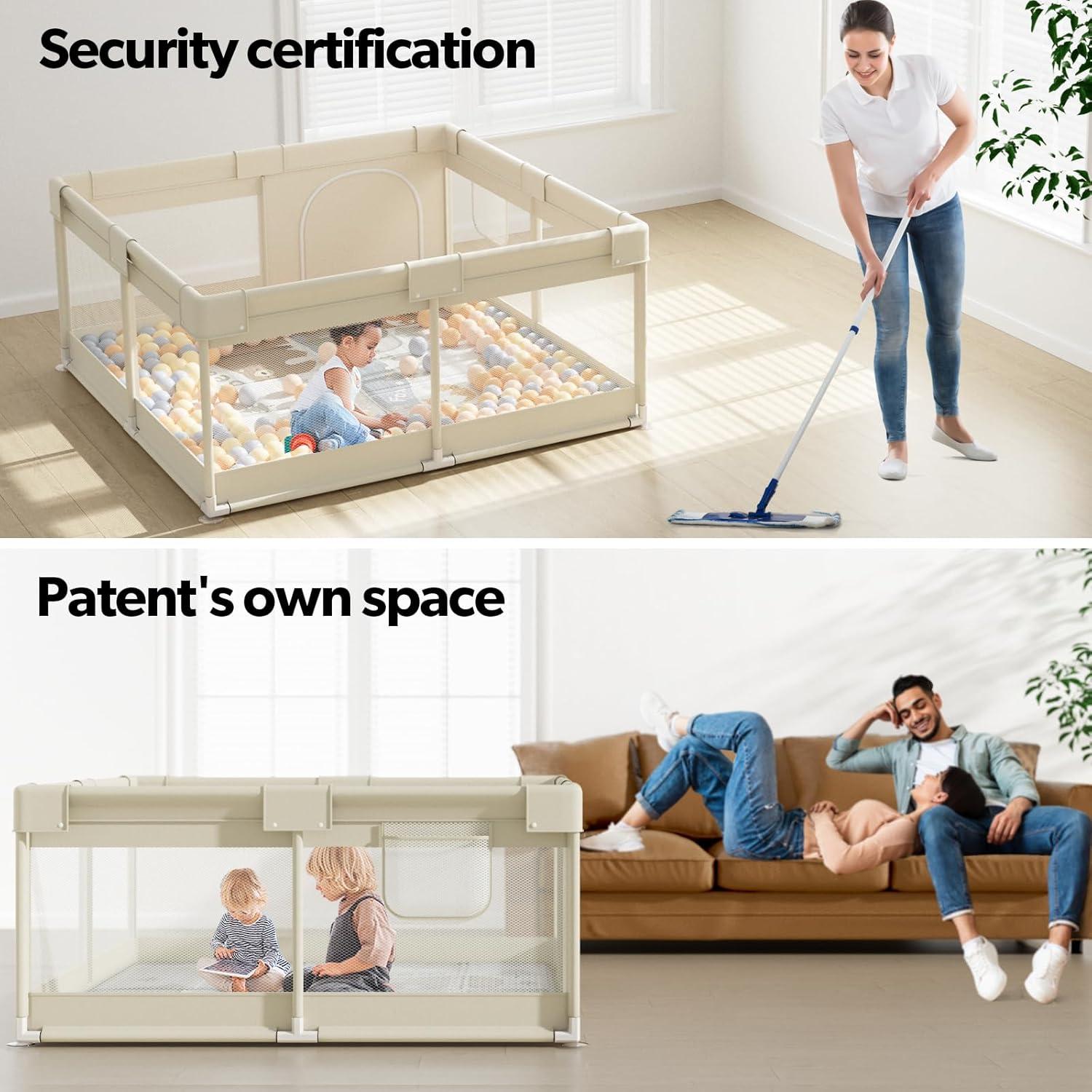 Parque Infantil Fodoss Beige 119x119cm con Alfombra Suave