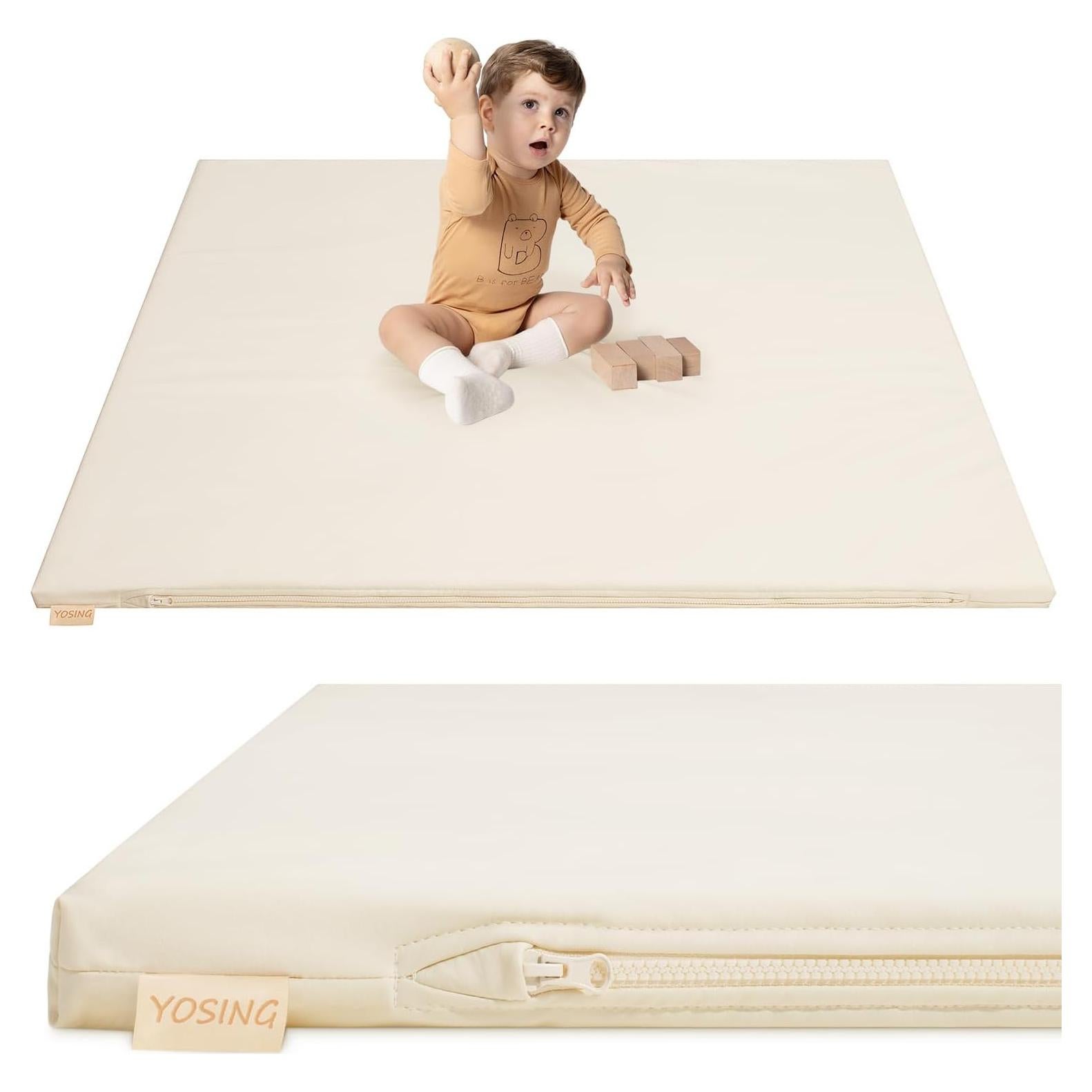 Alfombra de Juego Acolchada YOSING 127x127 cm Impermeable Beige