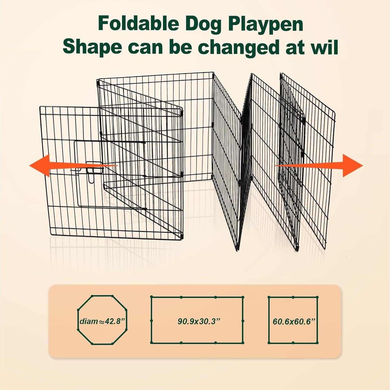 Parque para Perros PJYuCien Plegable 8 Paneles 61cm con Almohadilla