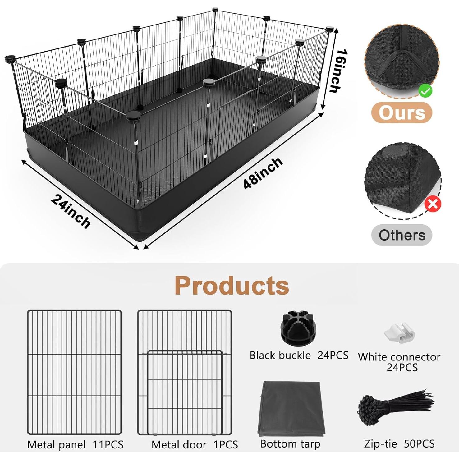 Jaula para Cobayas Tresbro 12 Paneles Negra 121.9x61cm