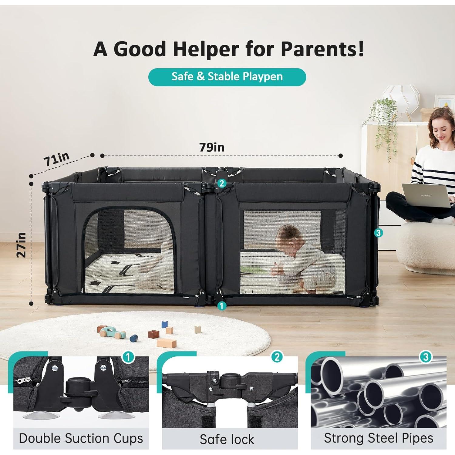 Parque Infantil Plegable Doradotey 200x180 cm Negro Ajustable